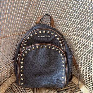 Michael Kors Brown MK Logo Studded Mini Backpack